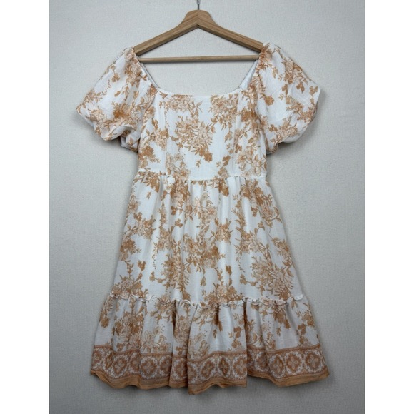 Blu Pepper Floral Mini Dress Small Cottagecore Boho Puff Sleeve Smocked Waist - Picture 5 of 15